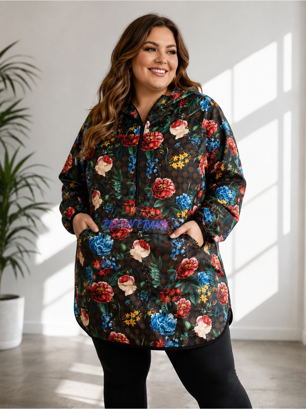 Reason‎ Brand Floral Hooded Anorak Windbreaker 3XL Black Multi